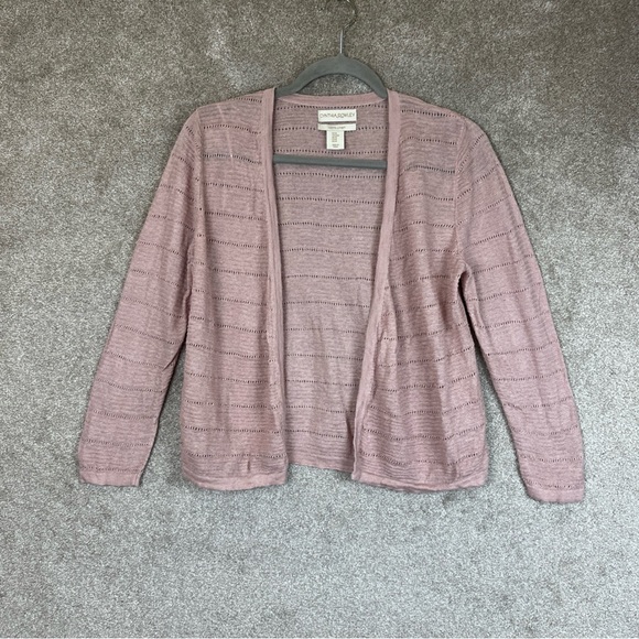 Cynthia Rowley Cardigan Womens Medium Pink Linen Long Sleeve Open Front- 1959* - Picture 1 of 11